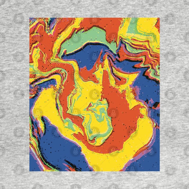 Primary Color Glitchy Liquid Swirls Retro Pattern by Jennggaa